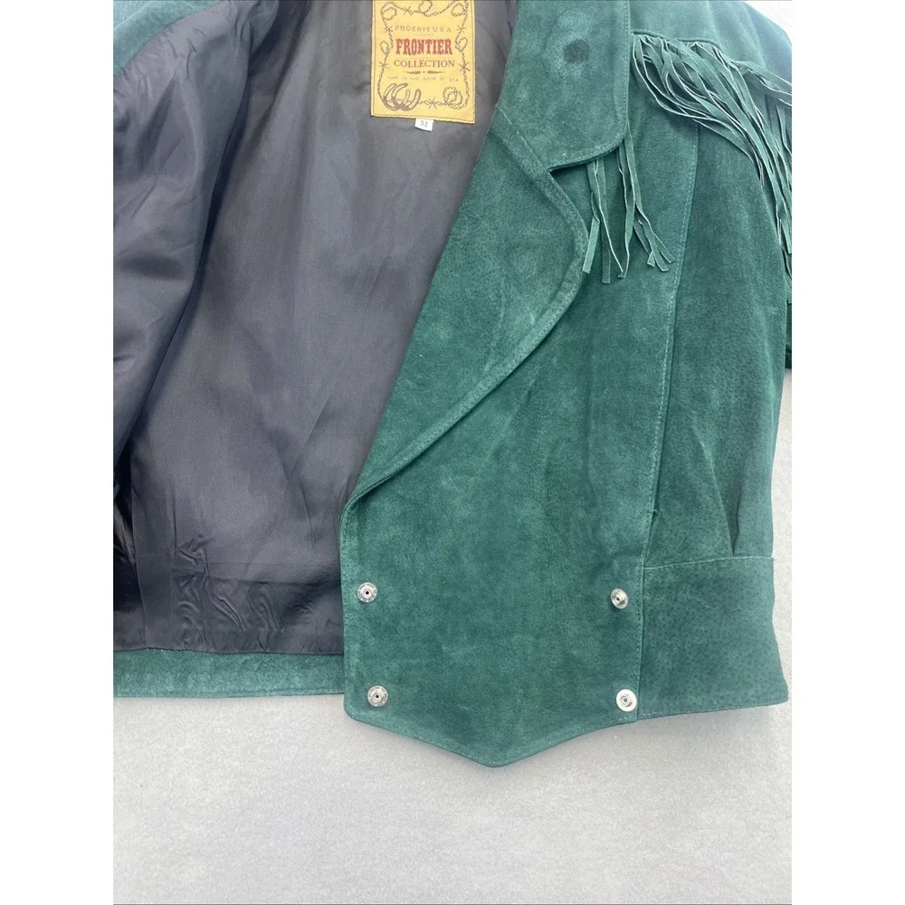 Frontier Collection Womens M Western Green Leather Suede Fringe Jacket USA Vtg - Picture 11 of 14